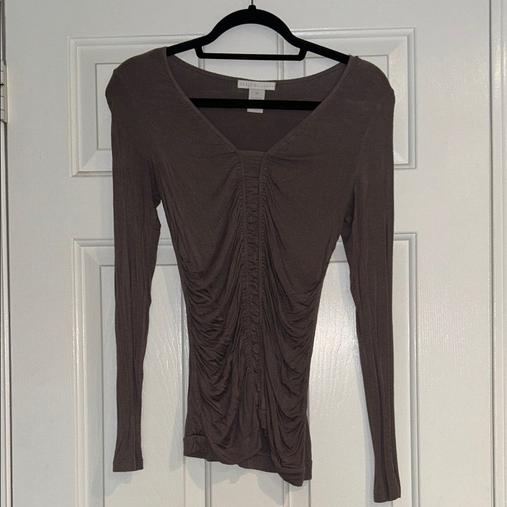 Design History Ruched Taupe Blouse